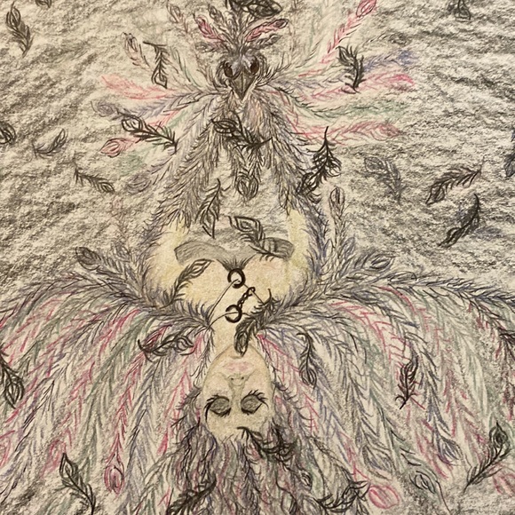 Unframed Original Art Pencil Crayon Illustration Angel w Spirit Animal Drawing - Picture 3 of 3